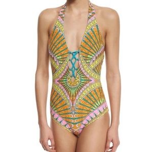 Trina Turk Women’s Capri Printed Lace Up Front One Piece Swimsuit Size 6 NWOT